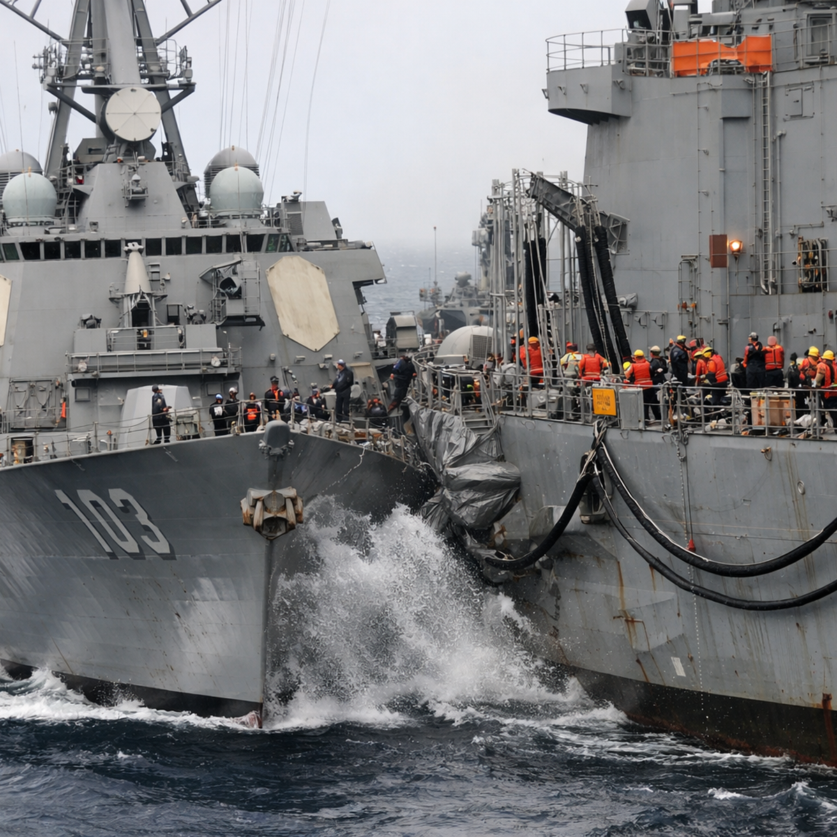 US Navy Ships Collide During Sea Replenishment Operation
