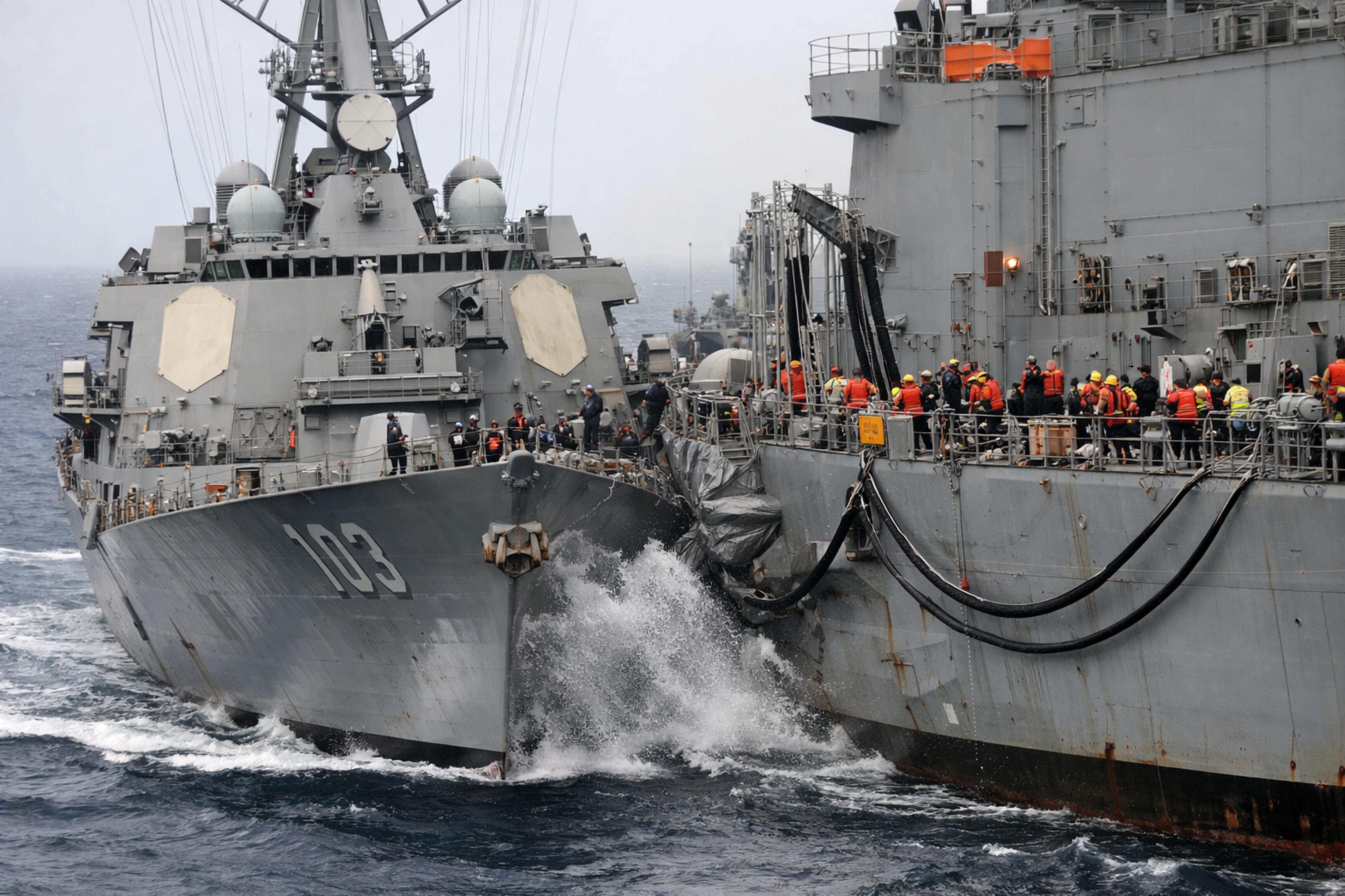 US Navy Ships Collide During  Sea Replenishment Operation