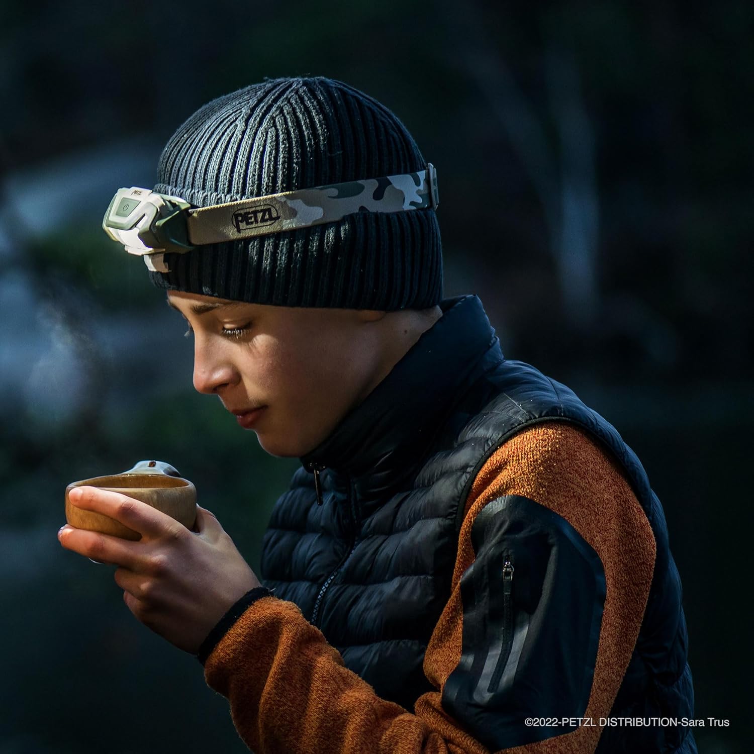 PETZL ARIA 1 RGB, Compact, Durable, Waterproof headlamp with White, red, Green and Blue Modes, 350 lumens, Camo