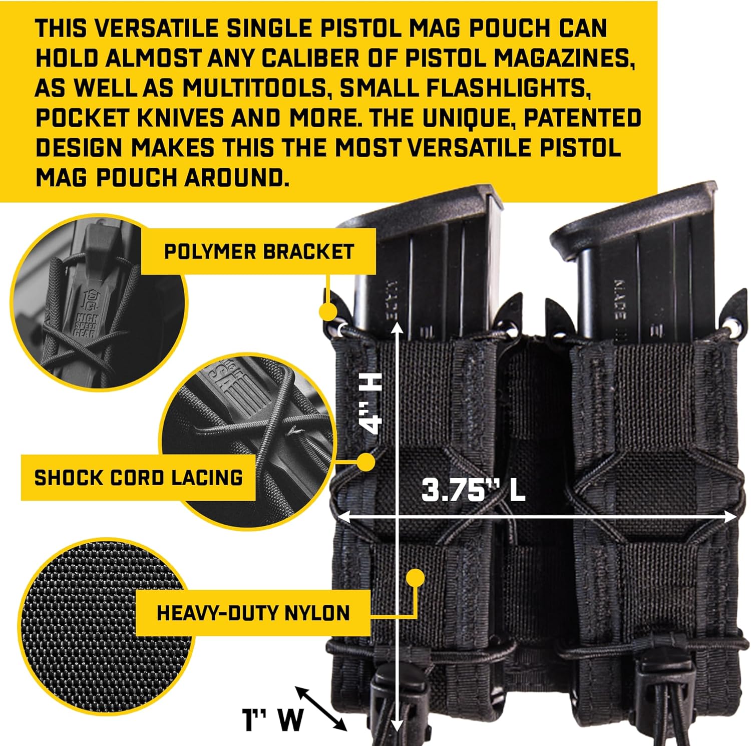High Speed Gear Double Pistol Taco Mag Pouch | Universal Pistol Magazine Holster | Rapid Response and MOLLE Compatible
