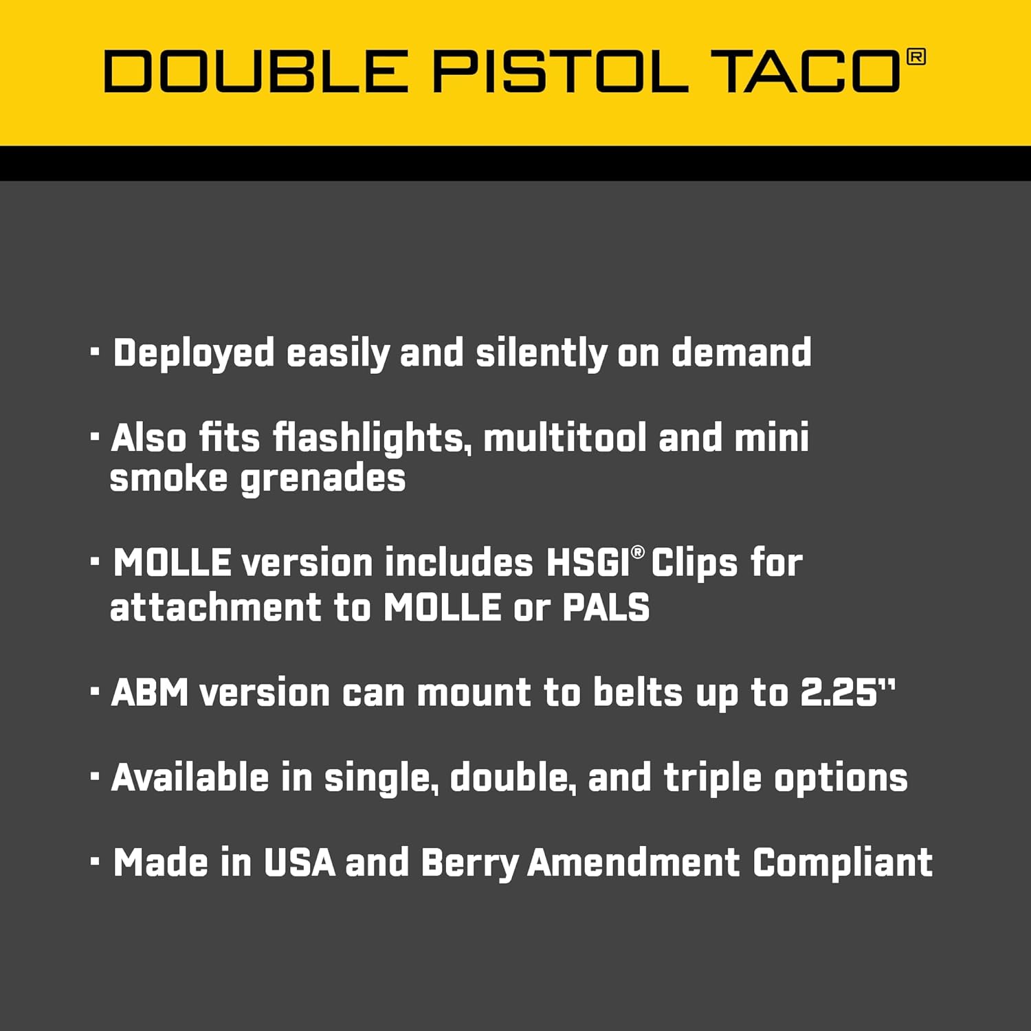 High Speed Gear Double Pistol Taco Mag Pouch | Universal Pistol Magazine Holster | Rapid Response and MOLLE Compatible