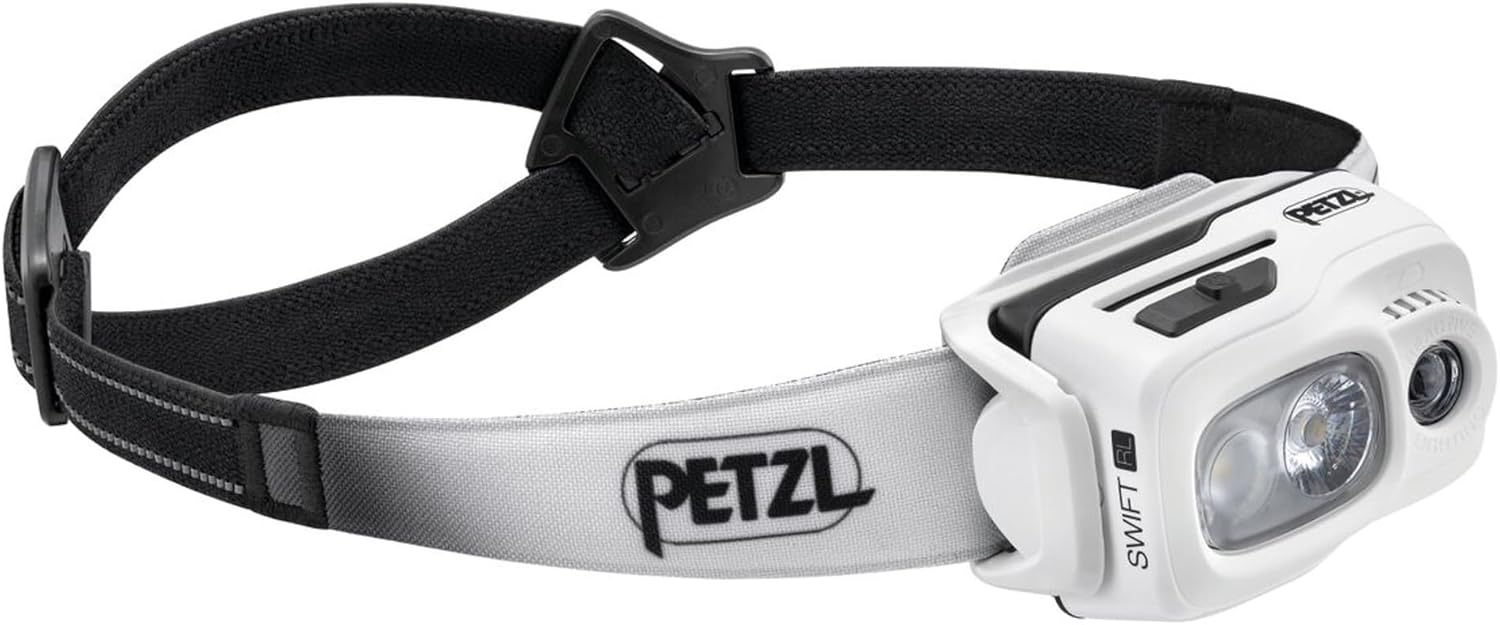 PETZL Swift RL Headlamp Black/White, 1100 lumens with Reactive Lighting