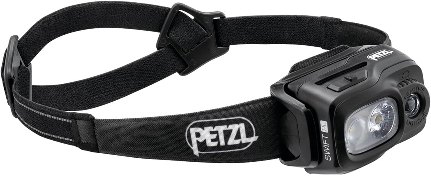 PETZL Swift RL Headlamp Black/White, 1100 lumens with Reactive Lighting